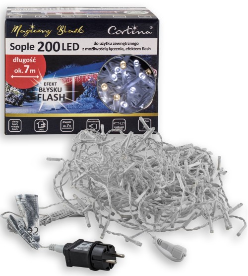 Vianočný záves 200L prepájacia zásuvka biely kábel WW+CW flash effect