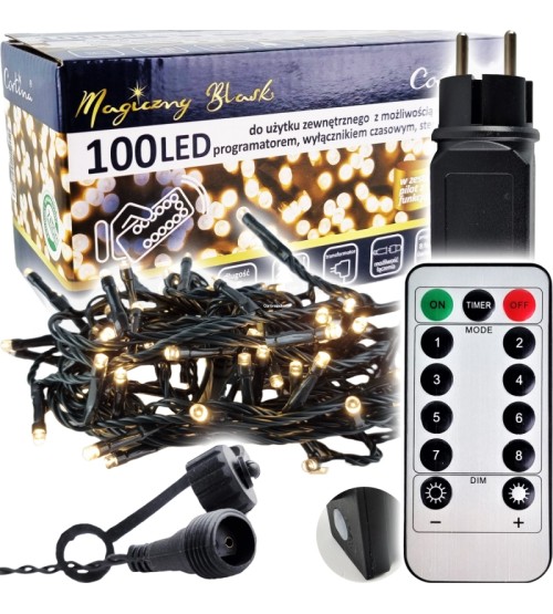 Vianočná reťaz 100L prepájacia zásuvka, programátor, časovač diaľkové ovládanie - WW