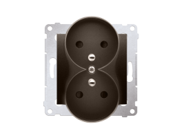 Dvojitá zásuvka s uzemnením s clonkami - do rámčekov NATURE (prístroj s krytom) 16A 250V, skrutkové svorky, hnedá matná