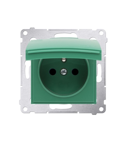 Jedno zásuvka s krytím IP44 - bez tesnenia - klapka vo farbe krytu pre rámčeky Premium (prístroj s krytom) 16A 250V, skrutkové svorky, zelený ZRUŠENÉ Z PONUKY - VÝMENA: SGZ1M + DGZ1BUZP/33