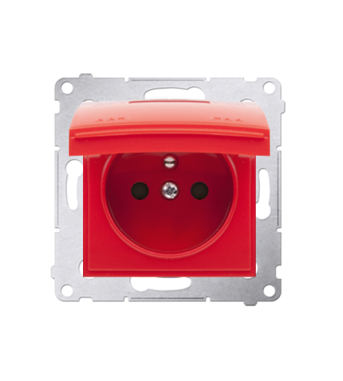 Jedno zásuvka s krytím IP44 - bez tesnenia - klapka vo farbe krytu pre rámčeky Premium (prístroj s krytom) 16A 250V, skrutkové svorky, červený ZRUŠENÉ Z PONUKY - VÝMENA: SGZ1M + DGZ1BUZP/22