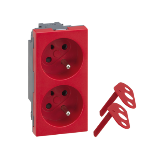Dvojzásuvka SIMON 500 DATA s uzemňovacím kolíkom 16A 250V pružinové svorky/skrutkové svorky 100×50mm červený