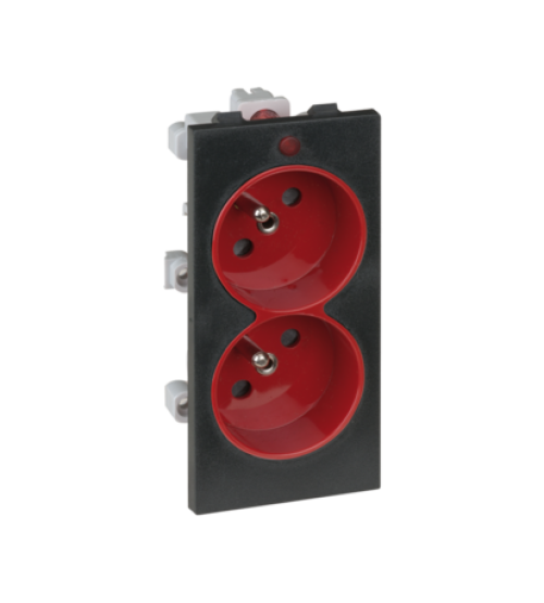 Dvojzásuvka CIMA s uzemňovacím kolíkom s napäťovou signalizáciou 16A 250V skrutkové svorky 108×52mm červený grafitovo-sivá