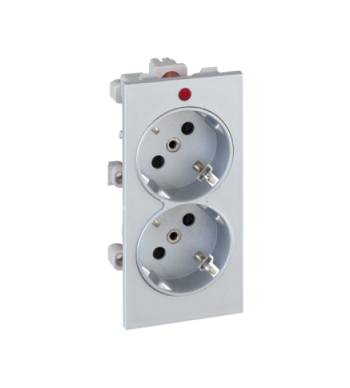 Dvojzásuvka CIMA SCHUKO s napäťovou signalizáciou 16A 250V skrutkové svorky 108×52mm hliník