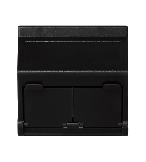 Kryt dátovej zásuvky K45 pre adaptéry MD dvojitý šikmá s krytama 45×45mm grafitovo-sivá