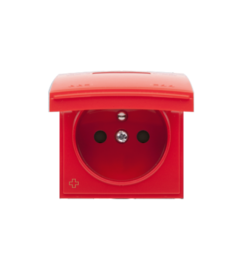 Kryt zásuvky s uzemnením - pre verziu IP44 - klapka vo farbe krytu antibakteriálny červený