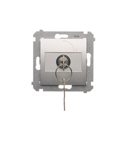 Jednopólový spínač na kľúčik - 2 pozíciový „0-I” (prístroj s krytom) 5A 250V, pre spájkovanie, strieborná matná