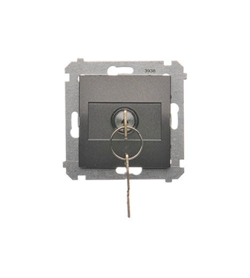 Jednopólový spínač na kľúčik - 2 pozíciový „0-I” (prístroj s krytom) 5A 250V, pre spájkovanie, antracitová