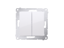 Tlačidlo dvojité spínacie, radenie č. 1/0+1/0 (prístroj s krytom) 10AX 250V, pružinové svorky, biela