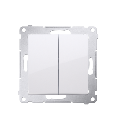 Tlačidlo dvojité spínacie, radenie č. 1/0+1/0 (prístroj s krytom) 10AX 250V, pružinové svorky, biela